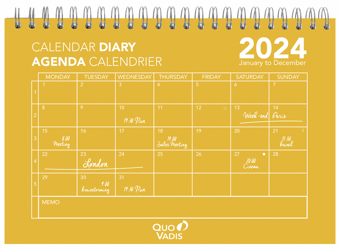 Quo Vadis - Collection : Oslo Calendar CALENDAR DIARY 24 - Agenda civil -  Mensuel - Format : 16x24cm - Coloris : Bleu - Année : 2024 : :  Fournitures de bureau